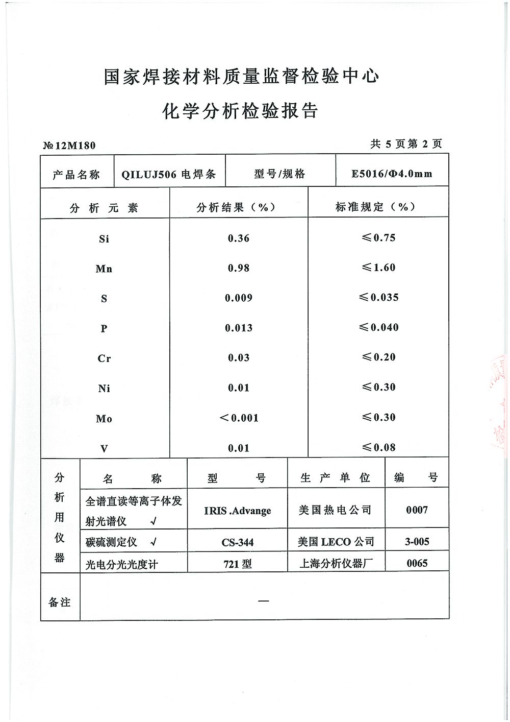 QILUJ566 Welding Rod Inspection Report Page 2